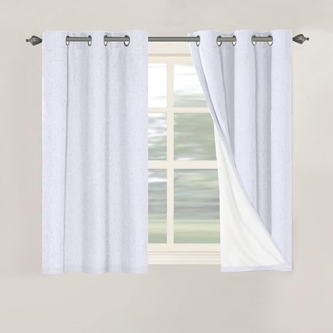 H.VERSAILTEX Primitive Linen Curtains 100% Blackout Curtain Drapes Burlap Curtains with White Thermal Insulated Liner, Grommet Top Drapes Living Room/Bedroom (2 Panels, 42 x 45 Inch, Bright White) by HVERSAILTEX