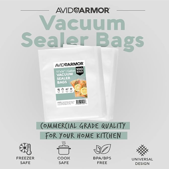 Avid Armor Vacuum Sealer Bags 100 Gallon 11"x16" for Food Saver, Seal a Meal Vac Sealers BPA Free, Heavy Duty Commercial Grade, Mea Prep and Sous Vide Vaccume Safe, Universal Design Pre-Cut Bag - Image 2