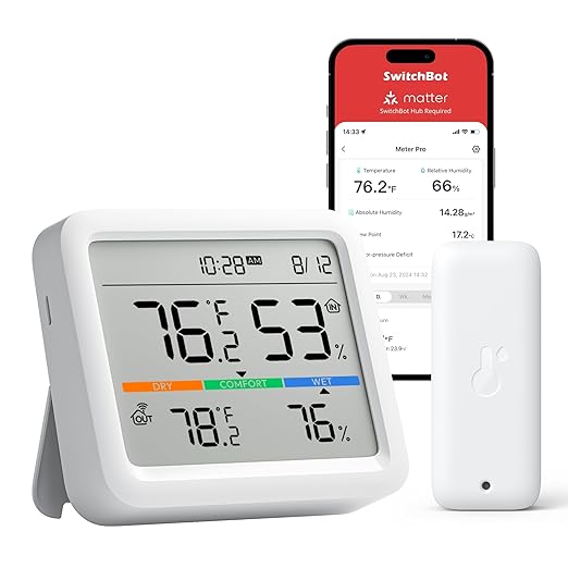 SwitchBot Meter Pro, Digital Hygrometer & Thermometer - Wireless Indoor Temperature & Humidity Monitor with Bluetooth App Control, Real-Time Alert by SwitchBot