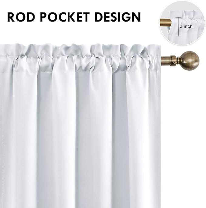 DWCN Blackout Curtains Room Darkening Thermal Insulated Bedroom Curtains Window Curtain Panels, 52 x 84 inches Long, Set of 2 White Rod Pocket Drapes - Image 4