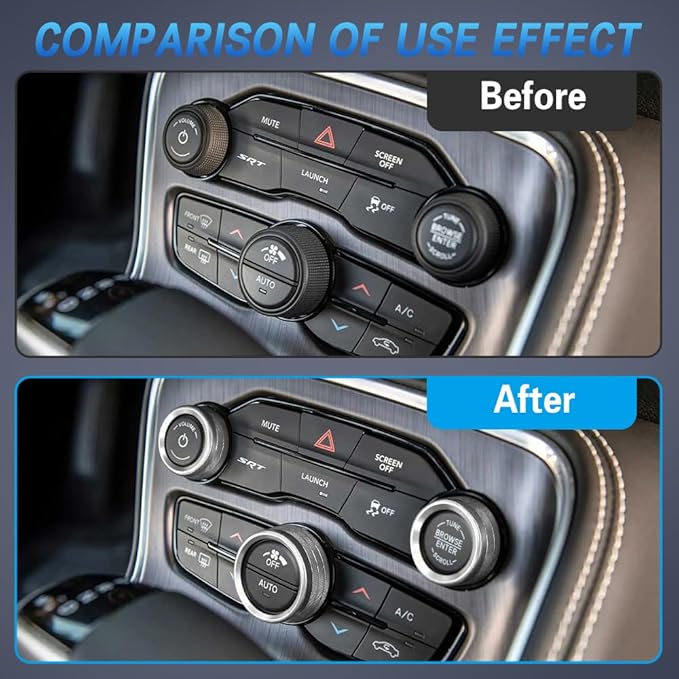 3PCS Air Conditioner Switch Button Knob Cover, Auto Accessories Climate Control Knob Covers, Aluminum Alloy Knob Ring Trim Cover Compatible with Dodge Challenger Durango 2015-2022 (Silver) - Image 4