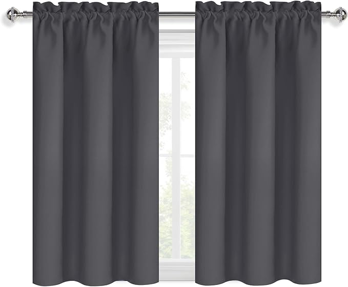DWCN Kitchen Curtains for Small Windows 45 Inch Length 2 Panels Set, Solid Thermal Insulated Energy Saving Rod Pocket Window Treatment Curtains Blackout Drapes (W38 x L45 Inch, Dark Grey) - Image 9