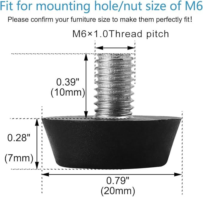 uxcell M6 x 10 x 20mm Furniture Glide Leveling Feet Adjustable Leveler Floor Protector for Chair Sofa Leg 20 Pack - Image 2
