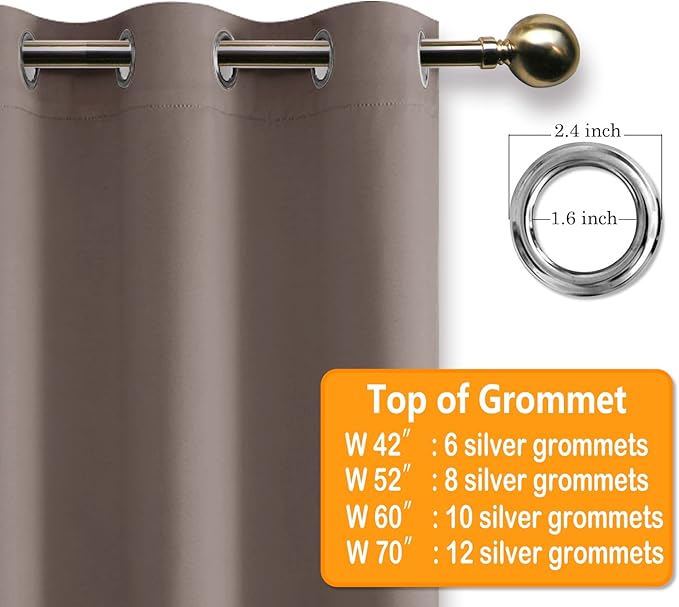 Hiasan Grommet Blackout Curtains for Bedroom, 70 x 84 Inches - Thermal Insulated & Light Blocking Window Drapes for Living Room/Dorm Room, Set of 2 Panels Sewn with Tiebacks, Tan - Image 6