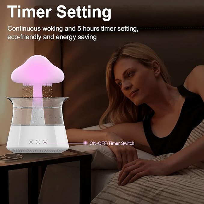 cjc Cloud Rain Humidifier for bedroom with Soothing Rain Sounds Sleep Aid, Waterfall Night Light, Mushroom Design Air Moisturizer，Room Decor Aesthetic for living room (White) - Image 7