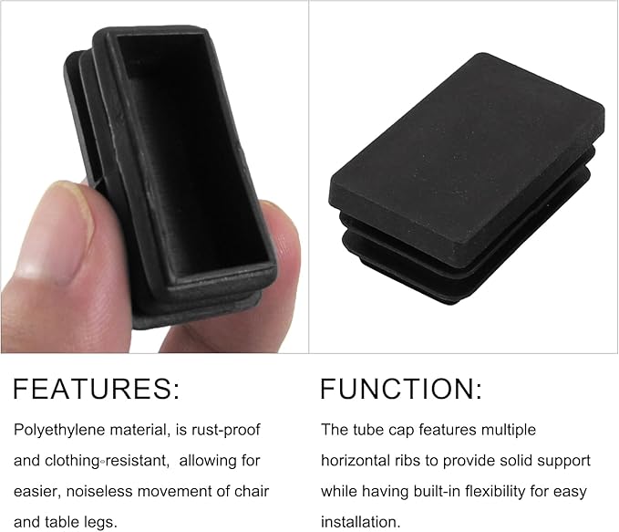 METALLIXITY Rectangle End Caps (50 x 30mm) 2Pcs, Plastic Rectangle Tube Inserts Threaded End Blanking Caps Protector - for Furniture Table Chair Legs, Black - Image 4