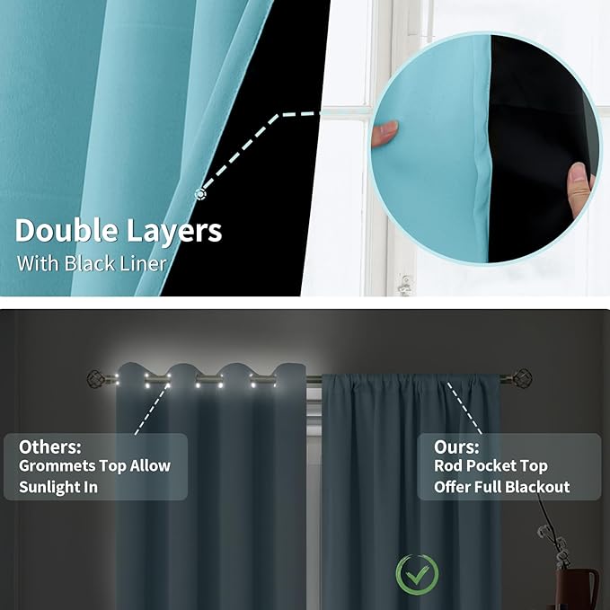 BGment 100% Blackout Curtains for Bedroom 84 Inch Length, Full Room Darkening Curtains for Living Room Rod Pocket with Thermal Insulated Liner, Each Window Curtains 2 Panels, 52 x 84 Inch, Aqua - Image 6