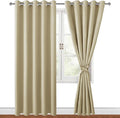 Hiasan Blackout Curtains for Bedroom, 60 x 84 Inches Long - Thermal Insulated & Light Blocking Window Curtains for Living Room, 2 Drape Panels Sewn with Tiebacks, Light Beige by Hiasan