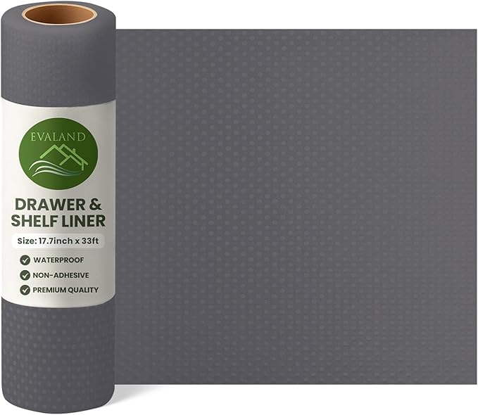 EVALAND Shelf Liners for Kitchen Cabinets Non-Adhesive 17.7" x 33 FT Grey Drawer Liner Non Slip, Washable Cabinet Liner, Waterproof Shelf Liners for Cabinets, Refrigerator Bathroom Pantry Cabinet Mat - Image 2