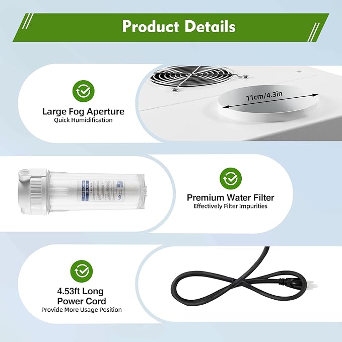 3kg/H Ultrasonic Industrial Humidifier, Commercial Air Humidifier Sprayer Agricultural Automatic Mist Cooling Whole House Machine, 10L Large Volume for Warehouse Greenhouse Garden Industrial - Image 8
