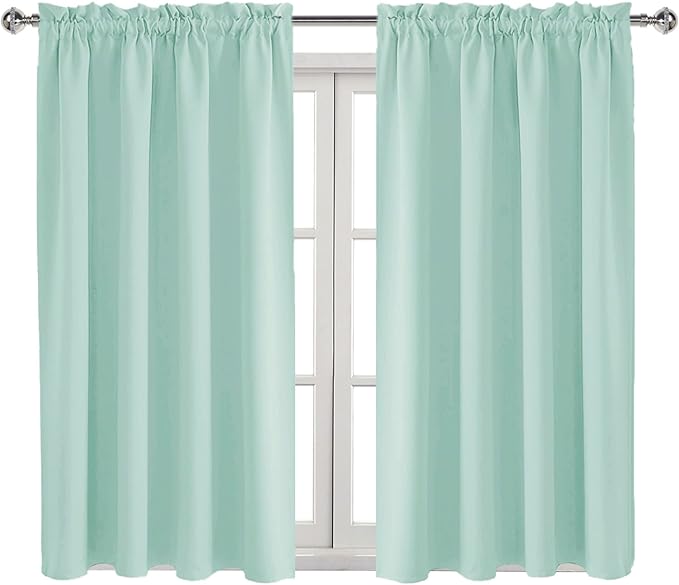DWCN Blackout Curtains for Living Room Thermal Insulated, Energy Saving & Noise Reducing Bedroom Curtains, Mint Green, W 52x L 45 Inch, Set of 2 Rod Pocket Curtain Panels - Image 9
