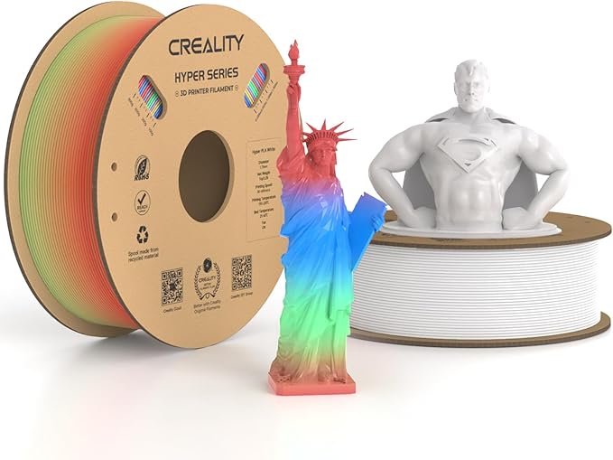 Official Creality Hyper PLA Filament 1.75mm White & Rainbow 2KG, 30-600mm/s High Speed PLA Rapid 3D Printer Filament, 2 Pack 1kg Spool(2.2lbs), Dimensional Accuracy +/-0.02mm, Fit Most FDM 3D Printer by Creality