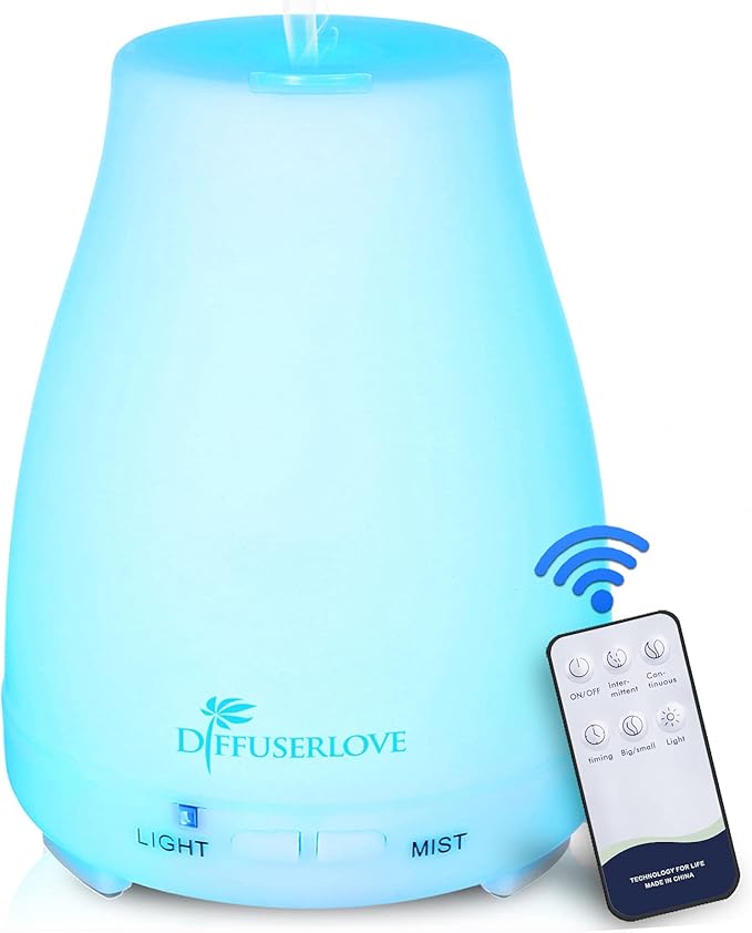 Diffuserlove Essential Oil Diffusers 200ML Remote Control Ultrasonic Mist Humidifiers BPA-Free Aromatherapy Diffuser with 7 Color Lights, Auto Shut-Off for Bedroom Office Kitchen by Diffuserlove