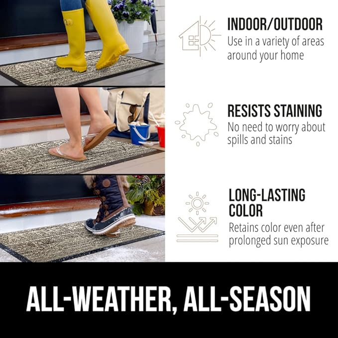 GORILLA GRIP 100% Waterproof All-Season WeatherMax Doormat US Designed Natural Rubber, Stain and Fade Resistant, Low Profile Indoor Outdoor Door Mats, Easy Clean Patio Mat, 17x29, Sand Beach - Image 3