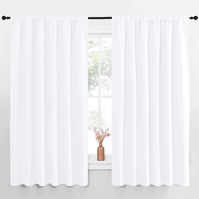 NICETOWN White Curtains, 50% Light Blocking Curtain Panels for Bedroom, Home Decoration Easy-Care Solid Rod Pocket Draperies/Drapes, Window Covering for Kitchen (2 Panels, 70 by 63, White) by NICETOWN