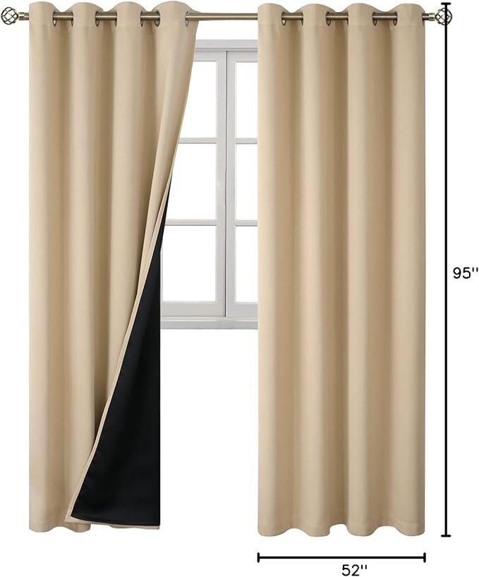 BGment Beige Blackout Curtains 95 Inches Long 2 Panels Set for Living Room, Thermal Insulated 100% Light Blocking Curtains & Drapes, Grommet Soundproof Curtains for Bedroom Window, Each 52 Wide - Image 9