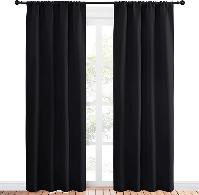 NICETOWN Living Room Blackout Shades - All Season Rod Pocket Thermal Insulated Solid Blackout Curtains/Drapes for Living Room (Set of 2, 42 inches by 84 Inch, Black) - Image 2