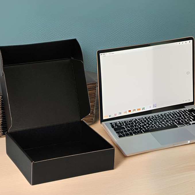 Small Shipping Boxes 12x8x2 Inch (25 Pack) - Sturdy Black Corrugated Cardboard Boxes for Small Business, Ecommerce, Mailing & Packaging | Recyclable Gift & Storage Boxes - Image 4