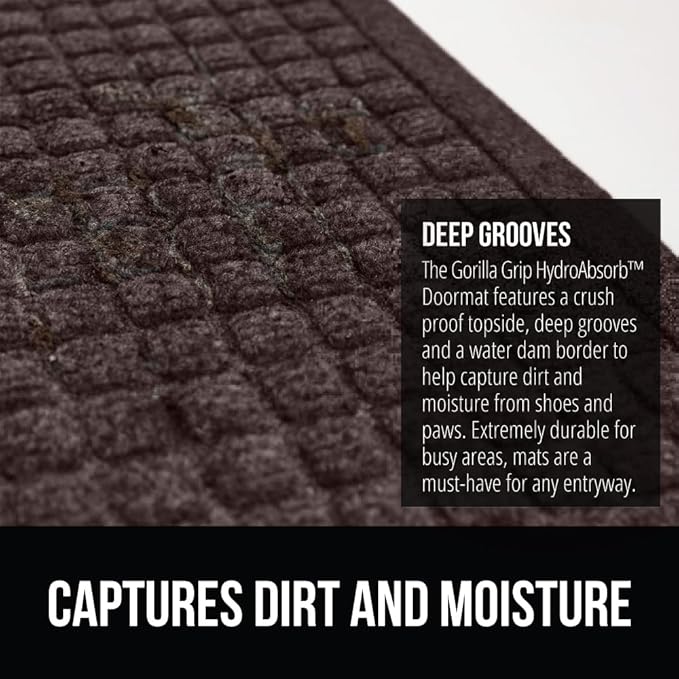 GORILLA GRIP Front Door Mat, Indoor Outdoor Ultra Absorbent HydroAbsorb Doormat, Absorbs Up to 1.7 Cups of Water, Stain and Fade Resistant, Rubber Backing Doormats, Captures Dirt, 29x17 Coffee - Image 4