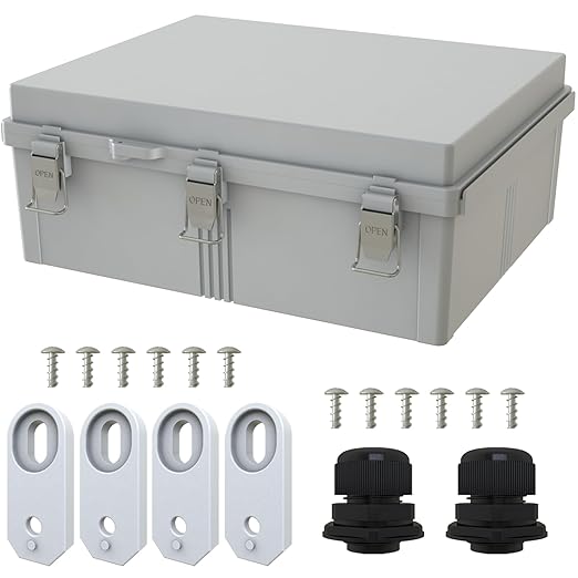 MAKERELE Large Outdoor Junction Box Waterproof IP67 Plastic Electrical Box Enclosure with Hinged Cover with Mounting Plate and 1" NPT*2(20"*16.1"*7.9") by MAKERELE