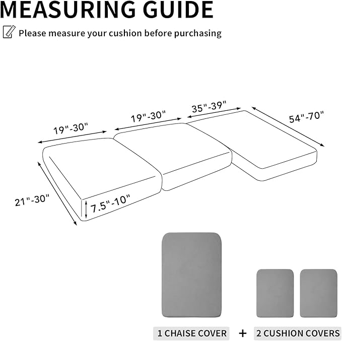 Easy-Going Stretch 3 Pieces Couch Cushion Covers for Sectional Sofa Left/Right L Shape Chaise Lounge Sofa Seat slipcover Anti-Slip Sofa Cover Soft (2 Seater + 1 Chaise, Light Gray) - Image 2