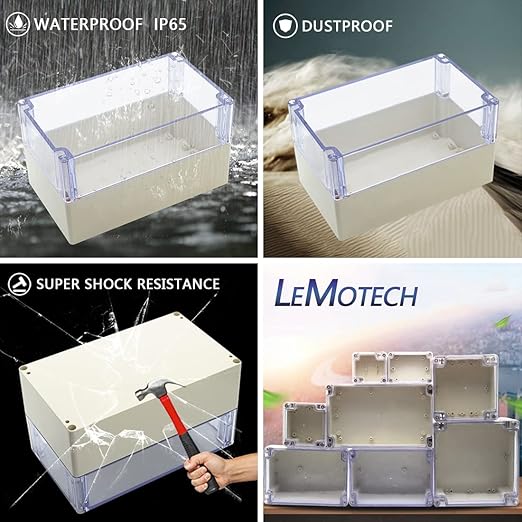 LeMotech ABS Plastic Junction Box Dustproof Waterproof IP65 Electrical Enclosure Box Universal Project Enclosure Grey with PC Transparent Clear Cover 7.9 x 4.7 x 4.4 inch(200 x120 x113 mm) - Image 7
