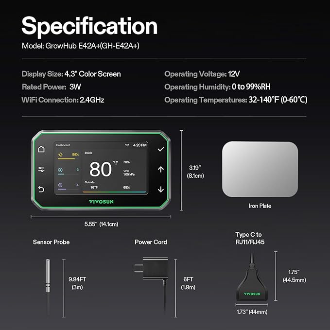 VIVOSUN GrowHub Controller E42A+ for Grow Tent, Smart Environmental WiFi-Controller with Temperature, Humidity, VPD, Timer, Cycle, Schedule Controls, Cooling Ventilation Lighting Programming - Image 9