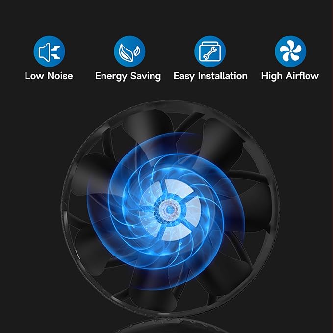 Hon&Guan 8" Air Filtration Kit: 8 Inch Inline Duct Fan with Speed Controller, 16" High Carbon Filter, 16 Ft Ducting & Rubber Coupler, Ventilation System for Grow Tents, Indoor Gardening, Hydroponics - Image 4