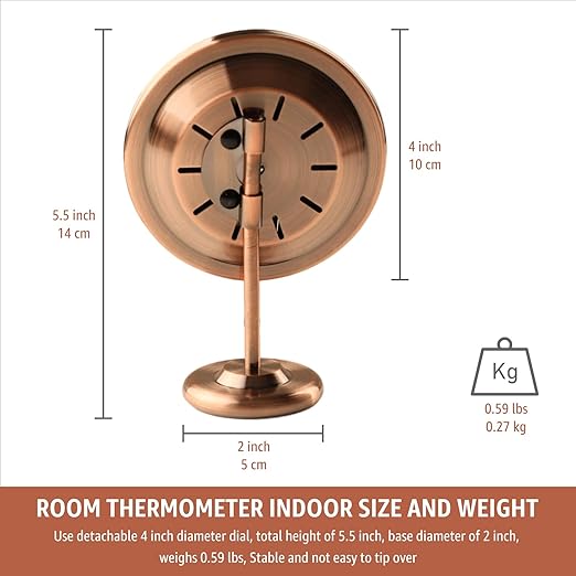 4-Inch Indoor Thermometer and Humidity Gauge, Room Analog Temperature and Humidity Monitor, Dual Scale Display, Brass Dial with Stand, Battery-Free for House, Home, Desk, Bedroom, Garage, RV - Image 5
