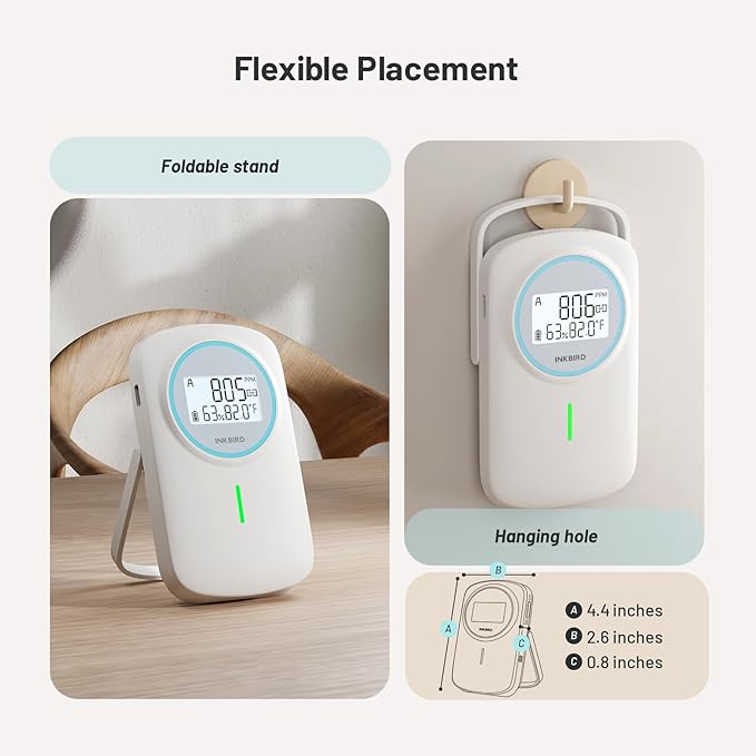 INKBIRD Smart CO2 Monitor Ndir | Bluetooth 3 in 1 CO2 Detector with App | Carbon Dioxide & Temperature & Humidity Air Quality Monitor Indoor Battery Powered | for Home, Office, RV, Grow Tent (IAM-T2) - Image 8