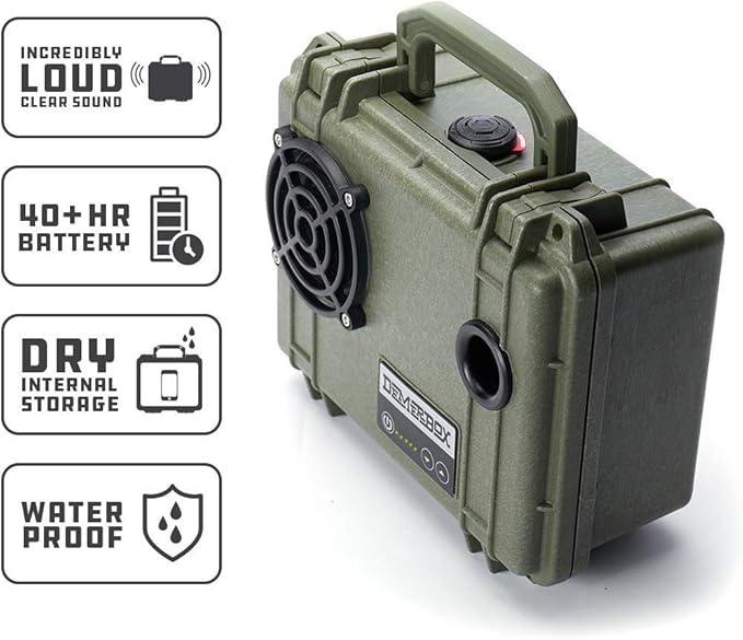 DemerBox: Waterproof, Portable, and Rugged Outdoor Bluetooth Speakers. Loud Sound, 40+ hr Battery Life, Dry Box + USB Charging, Multi-Pairing Party Mode. Built to Last + Fully Serviceable (Green DB1) - Image 4