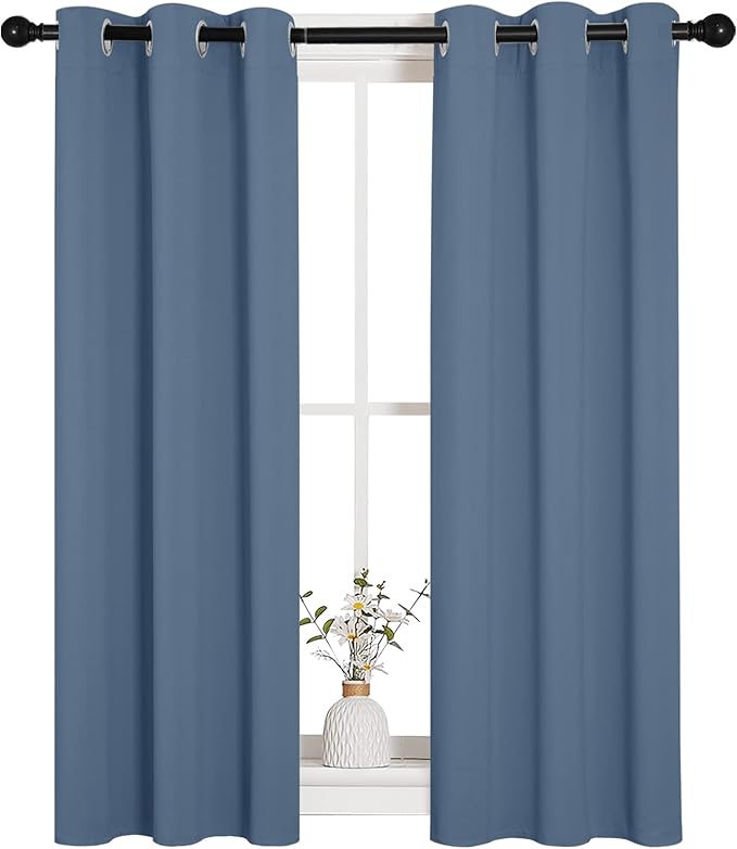 NICETOWN Thermal Insulated Curtains Blackout Draperies, Window Treatment Solid Grommet Room Darkening Drape Panels for Bedroom (Stone Blue, Set of 2, 29 by 45 inches Long) - Image 2