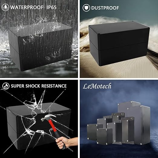 LeMotech Project Box ABS Plastic Junction Box IP65 Waterproof Hobby Box Electrical Boxes Universal Enclosure for Electronic Black 7.7X 4.6X 4.3 inch(200x120x113mm)（Pack of 1 - Image 7