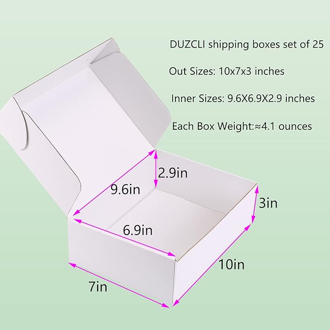 Small Shipping Boxes 10x7x3 Inch (25 Pack) - Sturdy White Corrugated Cardboard Boxes for Small Business, Ecommerce, Mailing & Packaging | Recyclable Gift & Storage Boxes - Image 2