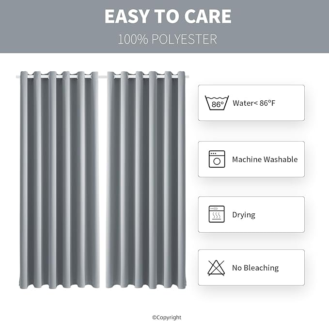 Waterproof Outdoor Curtain W84 x L84 - Grommet Top Sunlight Blocking Window Treatment Drapes Blackout Curtains for Home Bedroom Living Room Outdoor Patio Porch Gazebo (Light Gray, 2 Panels) - Image 7