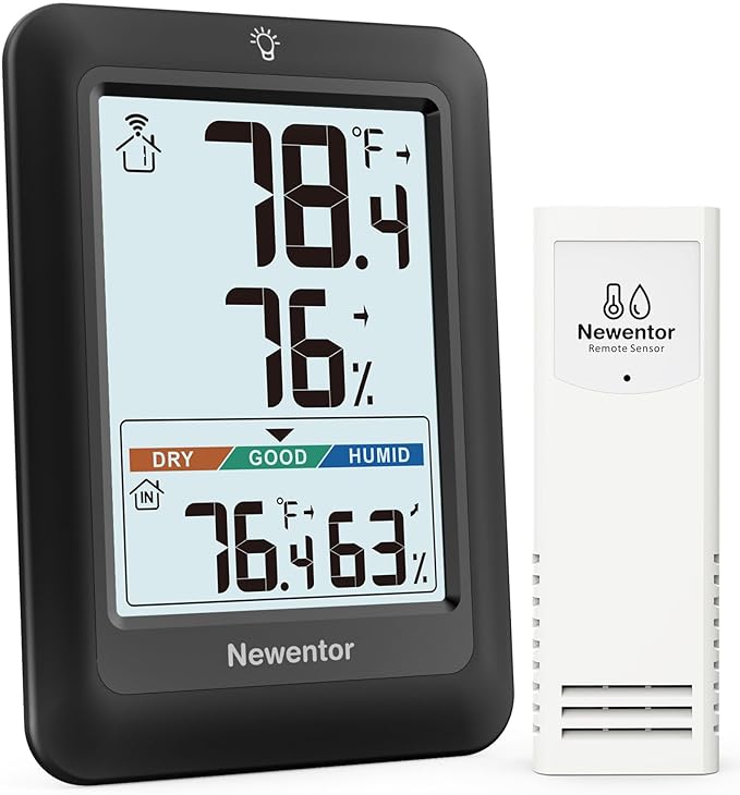Newentor Indoor Outdoor Thermometer Wireless, Weather Stations Wireless Indoor Outdoor, Outdoor Thermometers for Patio House, Outside Inside Thermometers with Comfort Indicator, Black with 1 Sensor by Newentor