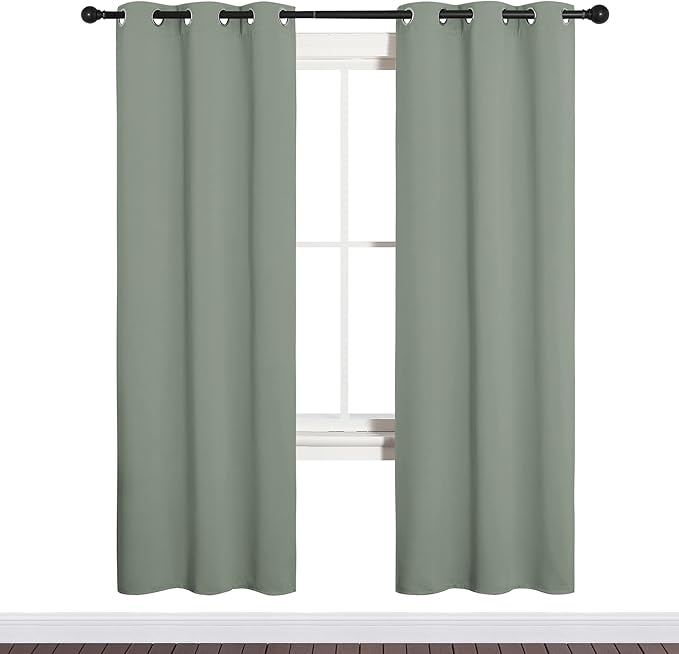NICETOWN Bedroom Curtain Panels Blackout Draperies, Thermal Insulated Solid Grommet Blackout Curtains/Drapes (Greyish Green, 1 Pair, 34 by 72-inch) - Image 2