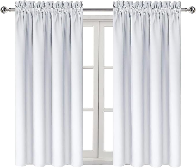 DWCN Blackout Curtains Thermal Insulated Energy Saving Bedroom and Kitchen Curtains Window Treatments, W 38 x L 45 Inch, Set of 2 Greyish White Rod Pocket Drapes - Image 9