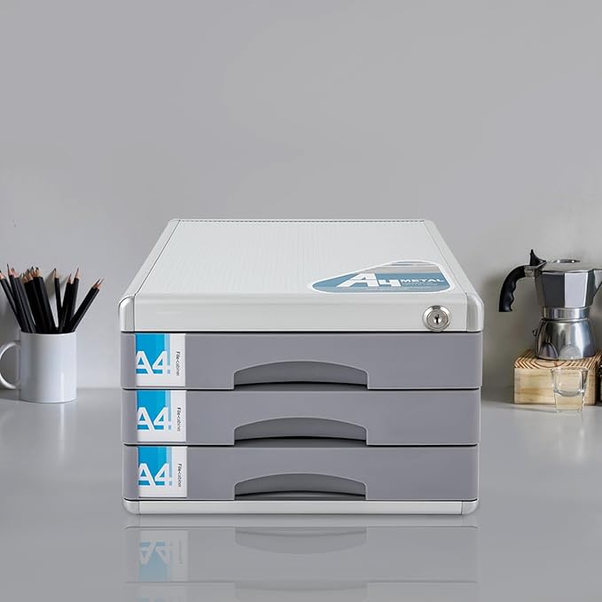 3 Tier Desktop Drawer Organizer, 3 Drawers Aluminum Alloy File Organizer, Drawers Built in Letter Tray and Slot Document Storage Box with Key for Offices School - Image 6