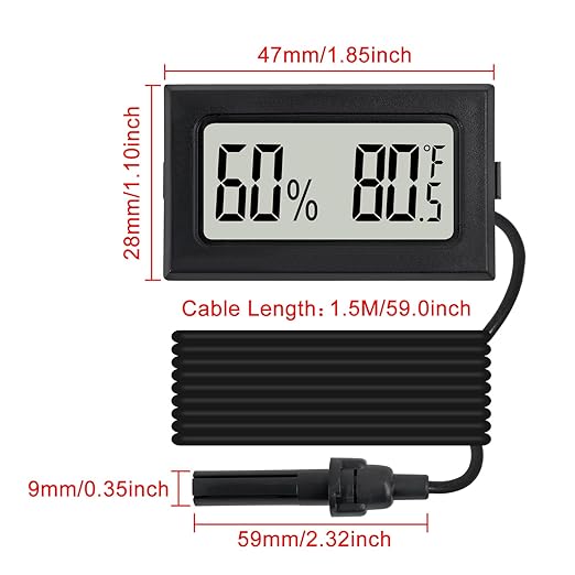 3Pcs Mini Digital Thermometer Hygrometer with Probe Electronic Temperature Humidity Gauge Meters Indoor LCD Display Fahrenheit for Humidors,Greenhouse,Garden,Incubator Reptile Terrarium - Image 5