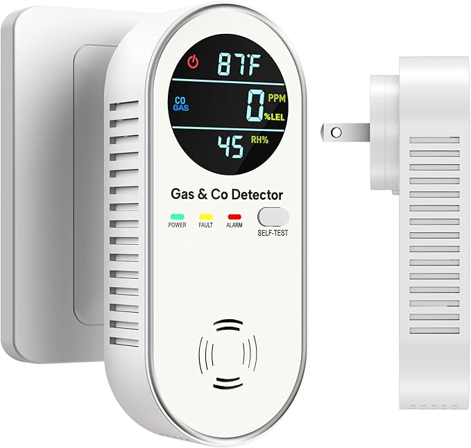 NICGOL 4-in-1 Upgraded Natural Gas Detector & Carbon Monoxide Detectors - Carbon Monoxide Detectors Plug in - Natural Gas, Propane, Co Detector, Temperature & Humidity Detectors for Home, RV (White) by NICGOLDetectorsforHomeSafe