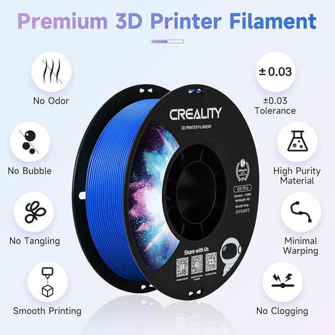 Official Creality TPU Filament, Flexible 3D Printer Filament 1.75mm, 95A Shore High Hardness & Resilience, Dimensional Accuracy +/- 0.03 mm for Most FDM 3D Printers - Image 2