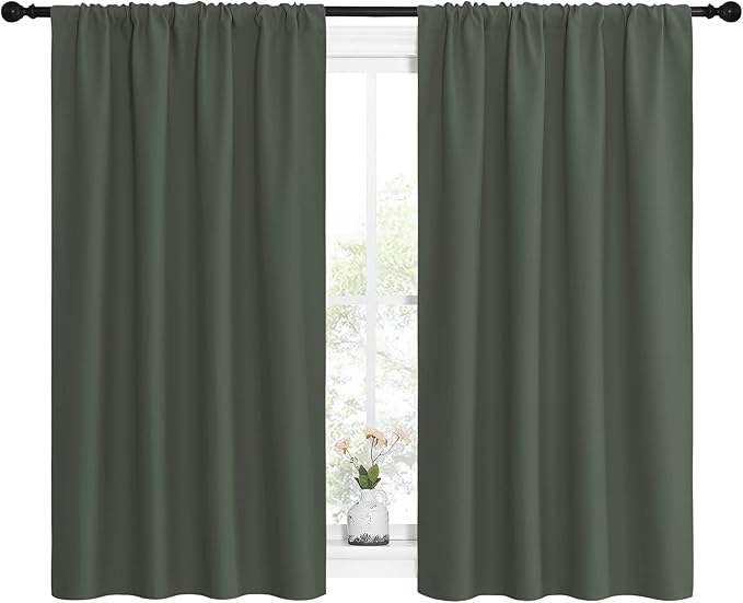 NICETOWN Bedroom Curtains Blackout Draperies - All Season Thermal Insulated Solid Rod Pocket Top Blackout Curtains/Drapes for Kid's Room (Dark Mallard, 1 Pair, 42 x 54 Inch) - Image 2