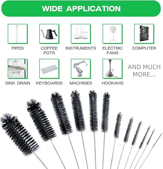 Straw Cleaner Brush Set,12 Pieces Extra Long Pipe Water Bottle Brushes for Cleaning Reusable Drinking Straws,Bird Feeders,Pipes,Black (12pcs Different diameters Set) - Image 7
