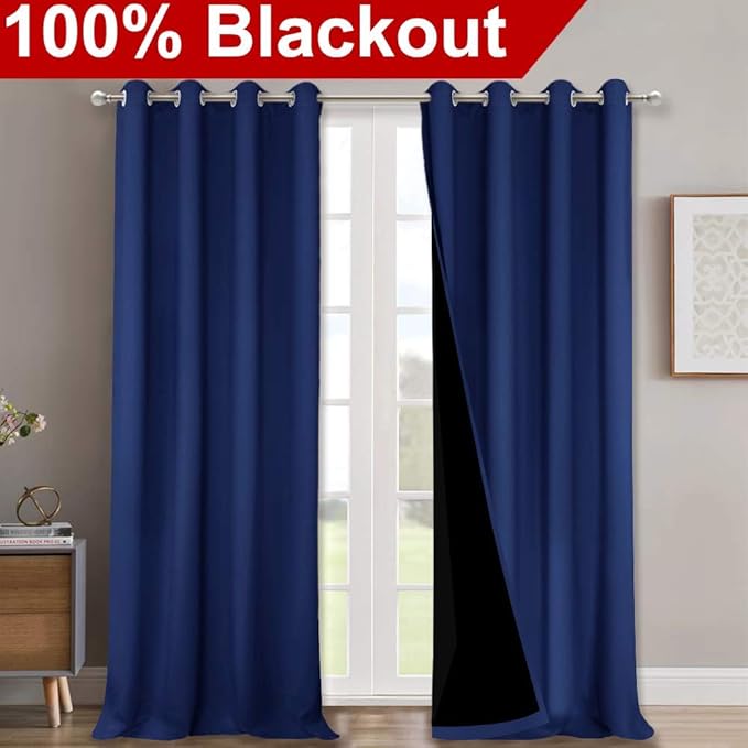 NICETOWN 100% Blackout Curtains 108 inches Long, Noise Reduction Window Treatment Curtains, Thermal Insulated Energy Smart Drapes and Draperies for Apartment Decor, Royal Blue, Set of 2, 52 inches W - Image 2