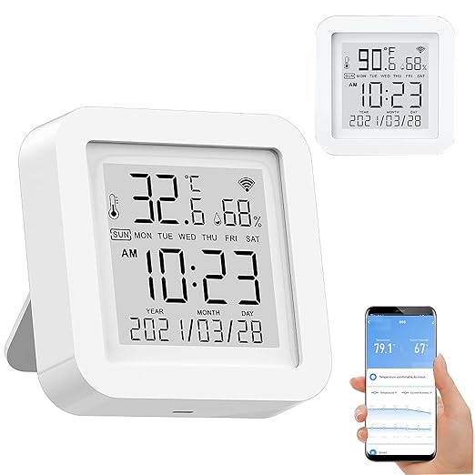 Smart WiFi Temperature Humidity Monitor: TUYA Wireless Temperature Humidity Sensor with APP Notification Alerts, WiFi Thermometer Hygrometer for Home Pet Garage,Compatible with Alexa by GaoducashforSmartLife