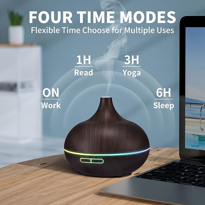 550ML Black Aroma diffusers for Essential Oils, Large Office Essential Oils Aromatherapy Diffuser with Ambient Light & 3 Timer, waterless auto Off Cool Mist humidifier Vaporizers for Bedroom Kids - Image 2