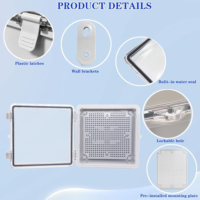 Waterproof Outdoor Electrical Box Junction Box Weatherproof IP67 ABS Plastic Enclosure Switch Router Project Box with Mounting Plate with Wall Bracket 2 Cable Glands Clear 5.9"x5.9"x3.5" - Image 3