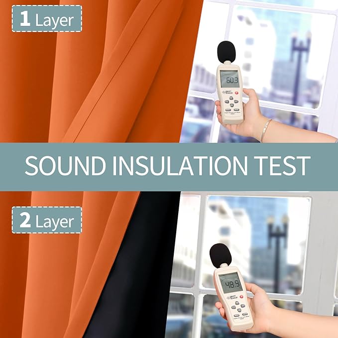 BGment Thermal Insulated 100% Blackout Curtains 63 Inch Length 2 Panels, Total Light Blocking Curtains for Bedroom, Grommet Window Drapes with Thick Black Liner, 52 Inch Wide Each Panel, Burnt Orange - Image 7