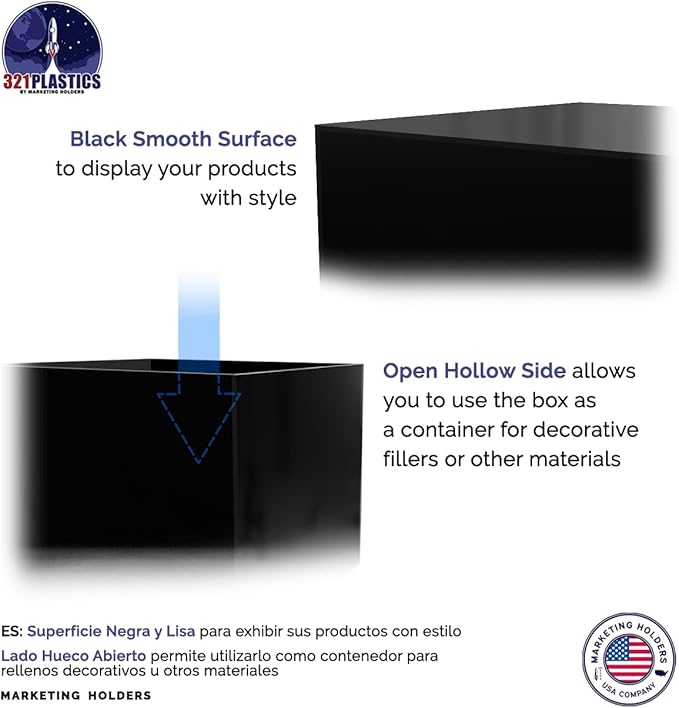 2 Pack Acrylic Box Display Riser 12 x 12 x 9 Inch Black Storage Caddy with One Open Side No Lid Retail Product Riser or Versatile Square Plexiglass Small Merchandise Bin by Marketing Holders - Image 5